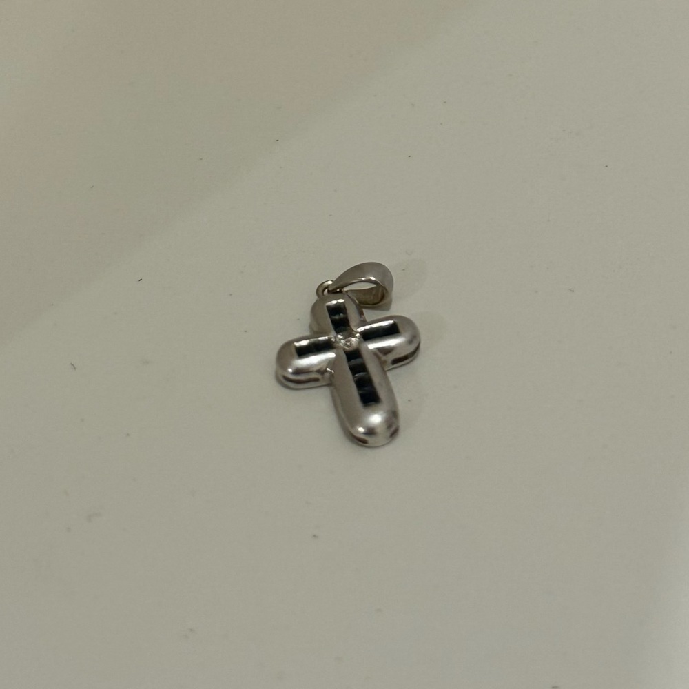 Channel Set Dark Sapphire White Gold Cross Pendant - Picture 2 of 6
